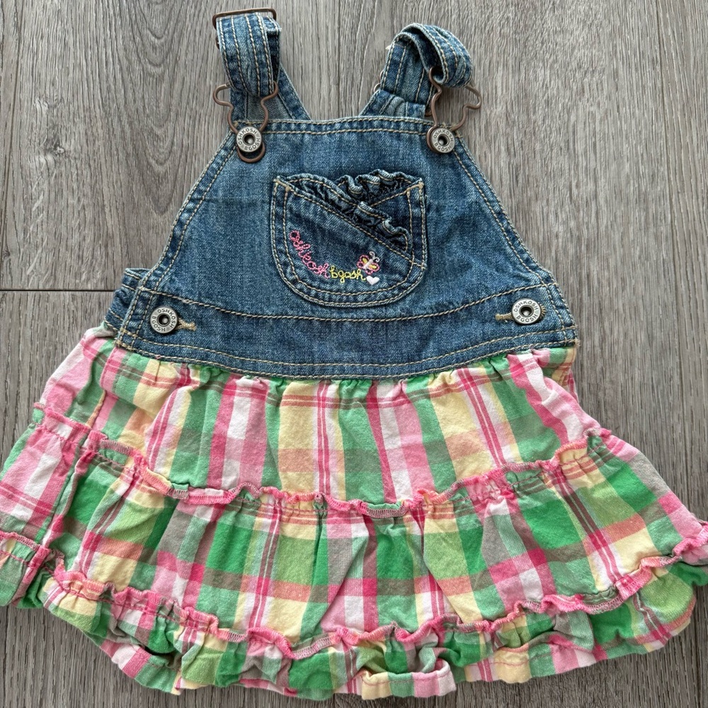 Oshkosh Denim and Plaid Baby Girl Overall dress